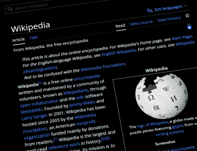 Wikipedia website displayed on a dark screen